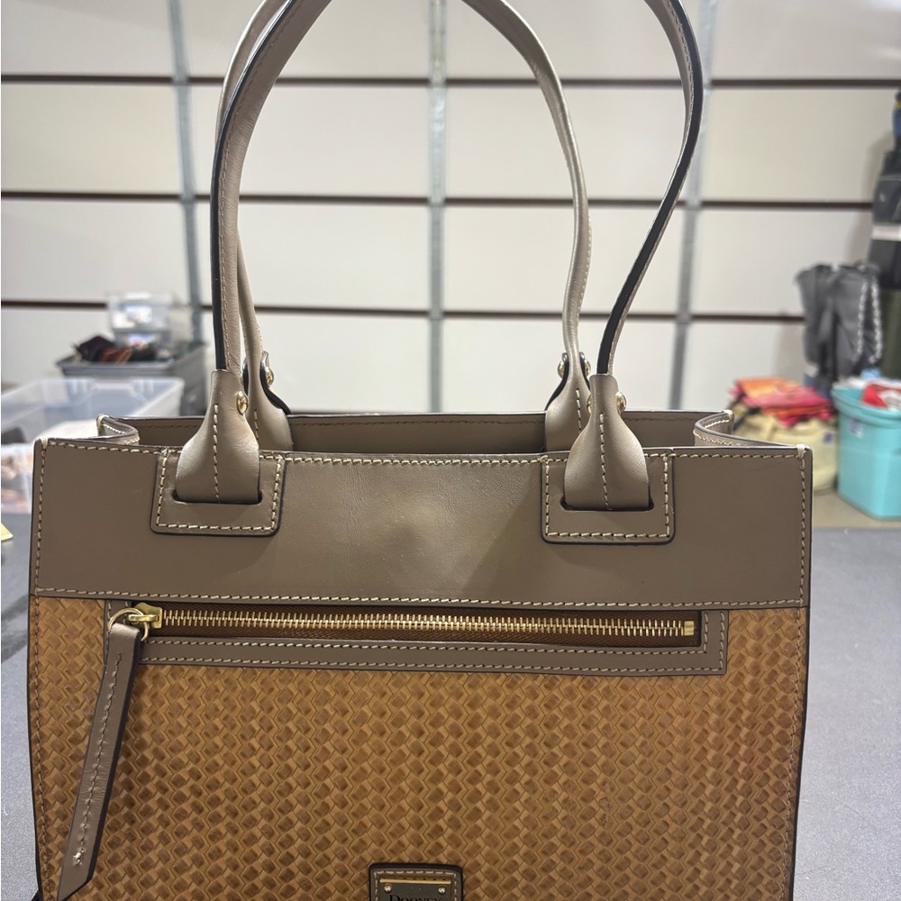 Dooney & Bourke Brown Tote Bag with Structured Shape and Textured Design